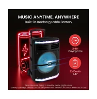 Pyle 10” Bluetooth Pa Speaker System With Rechargeable Battery, Party Lights & Fm Radio, 600 Watt