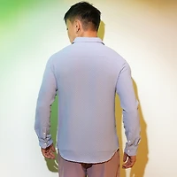 Men's Icy Blue Embossed Micro Check Shirt
