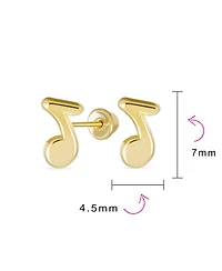 Bling Jewelry Tiny Dainty Entertainer Music Notes Stud Earrings Musician Teacher Student 14K Yellow Gold Screw Back