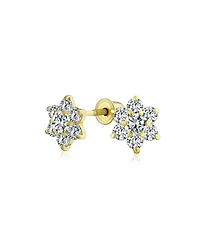 Bling Jewelry Tiny Cubic Zirconia Cz Flower Stud Earrings 14K Real Gold Screw back