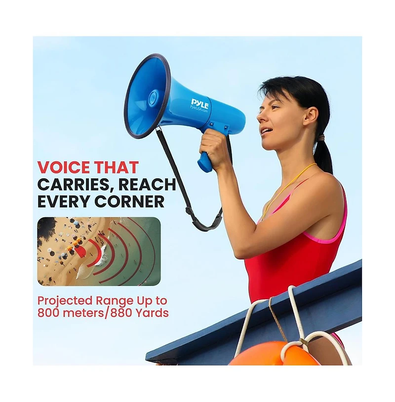 Pyle Megaphone Siren Bullhorn Speaker With Rechargeable Battery, Blue