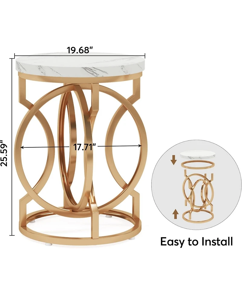 Tribesigns Modern Round End Table Set of 2 with Thick Wood Top, 20" Side Table Cocktail Table with Unique O-Shaped Base, Midcentury Accent Table Night