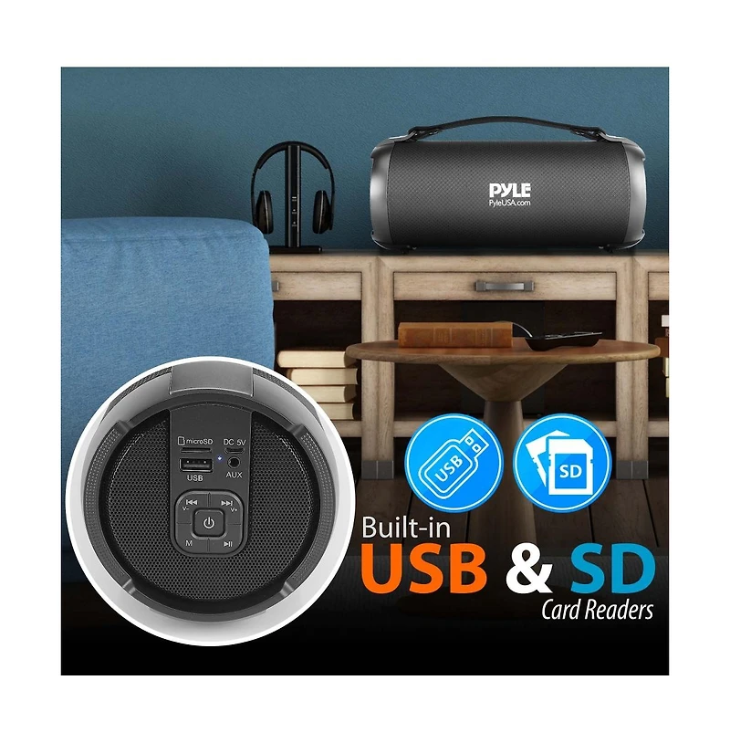 Pyle Portable Bluetooth BoomBox Speaker With Fm Radio, Usb & Micro Sd Readers, Black
