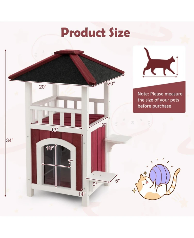 Slickblue 34'' H Wooden Cat House – Spacious and Stylish Pet Shelter