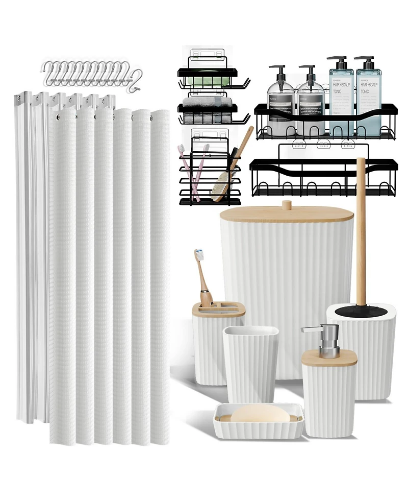 25 Piece Complete Bathroom, Vanity & Shower Accessories Set - White