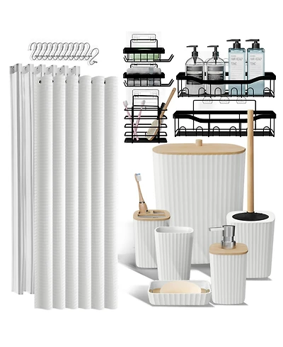 25 Piece Complete Bathroom, Vanity & Shower Accessories Set - White