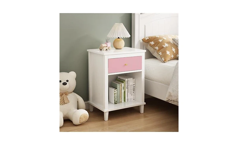 Slickblue Wooden Nightstand with 1 Drawer and 1 Shelf for Kids and Adults