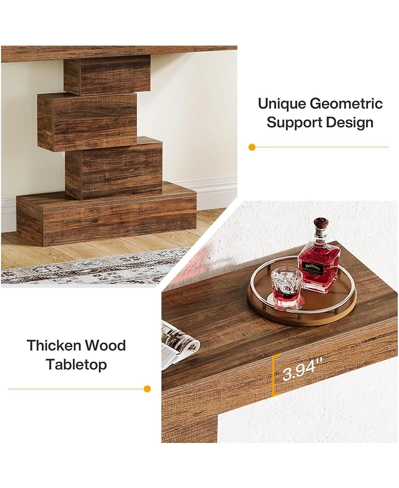 Tribesigns Farmhouse Console Table, 42.5-Inch Narrow Wood Sofa Table Behind Couch with Geometric Base, Industrial Entryway Accent Table for Living Roo