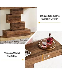 Tribesigns Farmhouse Console Table, 42.5-Inch Narrow Wood Sofa Table Behind Couch with Geometric Base, Industrial Entryway Accent Table for Living Roo