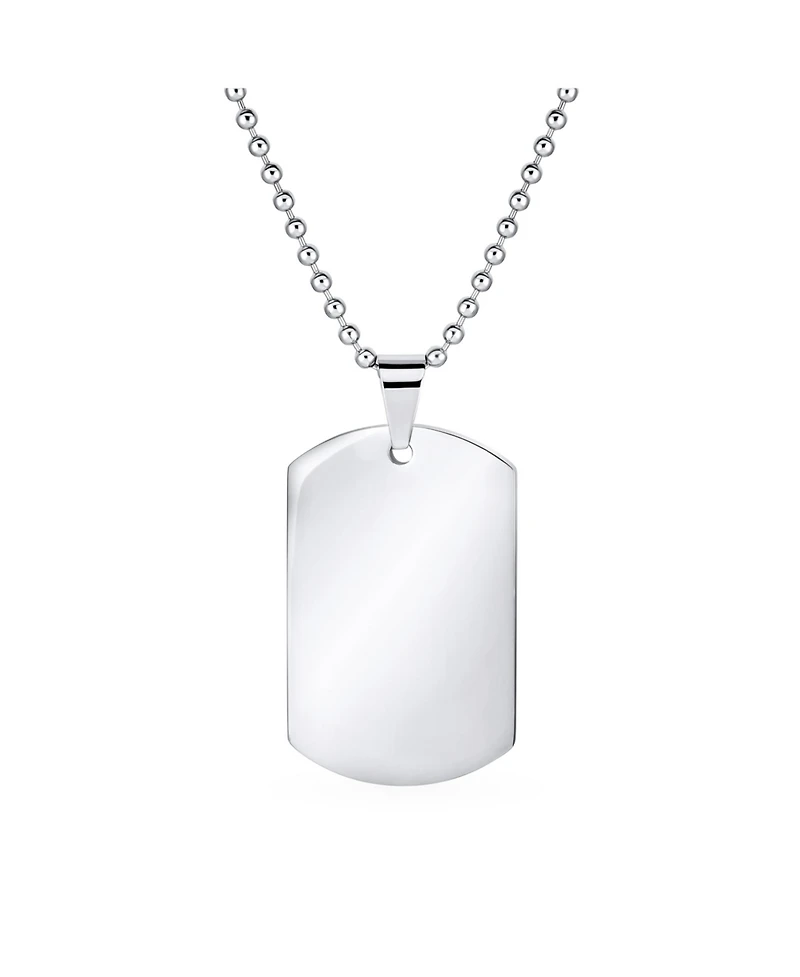 Bling Jewelry X-Large Plain Id Military Army Dog Tag Pendant Necklace Stainless Steel 24 Inch Ball Chain
