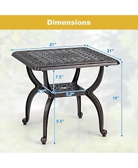 Gymax 21'' Cast Aluminum Outdoor Side Table Patio Square Coffee Table w/ Storage Shelf
