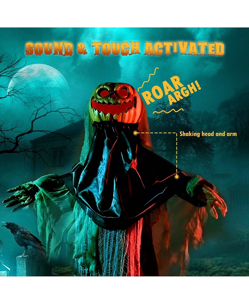 Yescom Scary Animated Halloween Pumpkin Decorations 5.4Ft with Motion & Sound Activated Glowing Head 2024