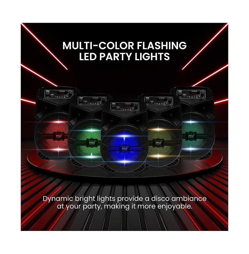 Pyle 6.5” Bluetooth Portable Pa Speaker With Rechargeable Battery, Party Lights & Fm Radio, 240 Watt