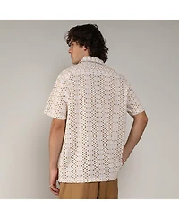 Men's Off-White & Tan Brown Embroidered Circular Shirt