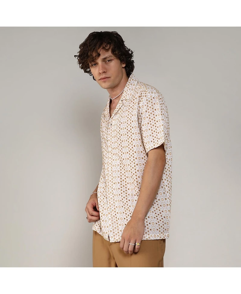 Men's Off-White & Tan Brown Embroidered Circular Shirt