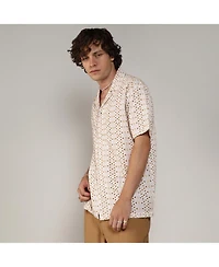 Men's Off-White & Tan Brown Embroidered Circular Shirt
