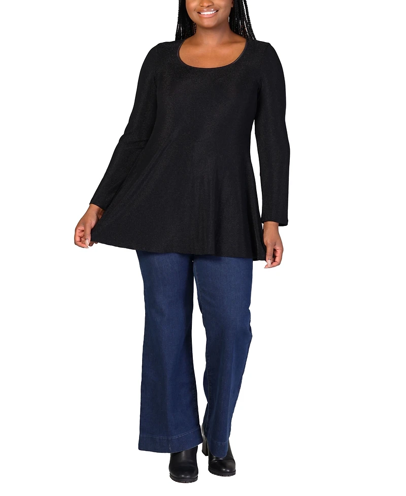 24seven Comfort Apparel Plus Scoop Neck Shimmery Tunic Top