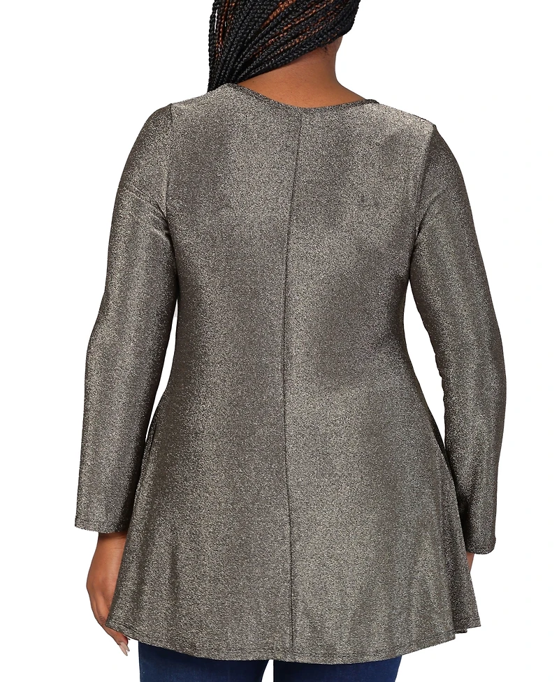 24seven Comfort Apparel Plus Size Scoop Neck Shimmery Tunic Top