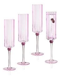 Qualia Glass Cranberry Champagne Flutes, Set of 4