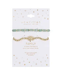 Unwritten Green Aventurine Stretch and Family Tree Bolo Bracelet Set