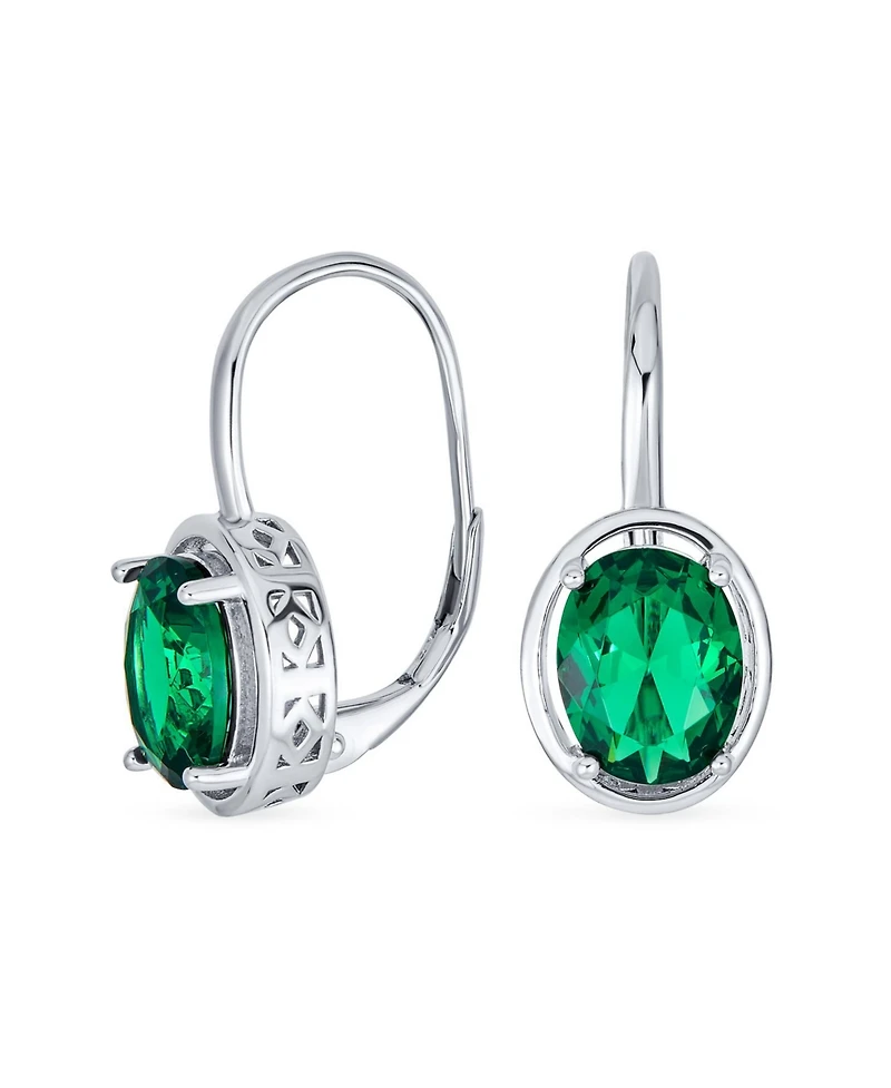 Bling Jewelry Oval Cz Drop Earrings Lever Back Sterling Silver