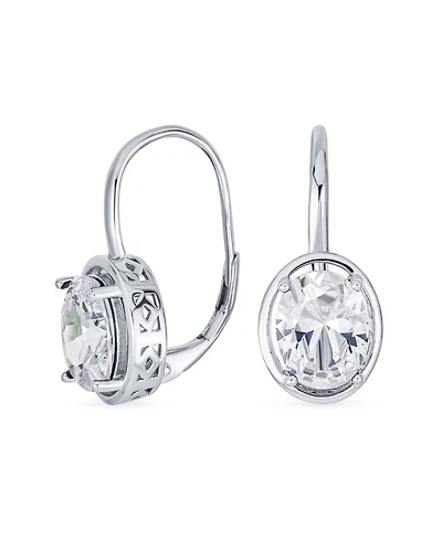 Bling Jewelry Oval Cz Drop Earrings Lever Back Sterling Silver