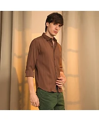 Men's Chocolate Brown Mesh-Textured Knit Shirt