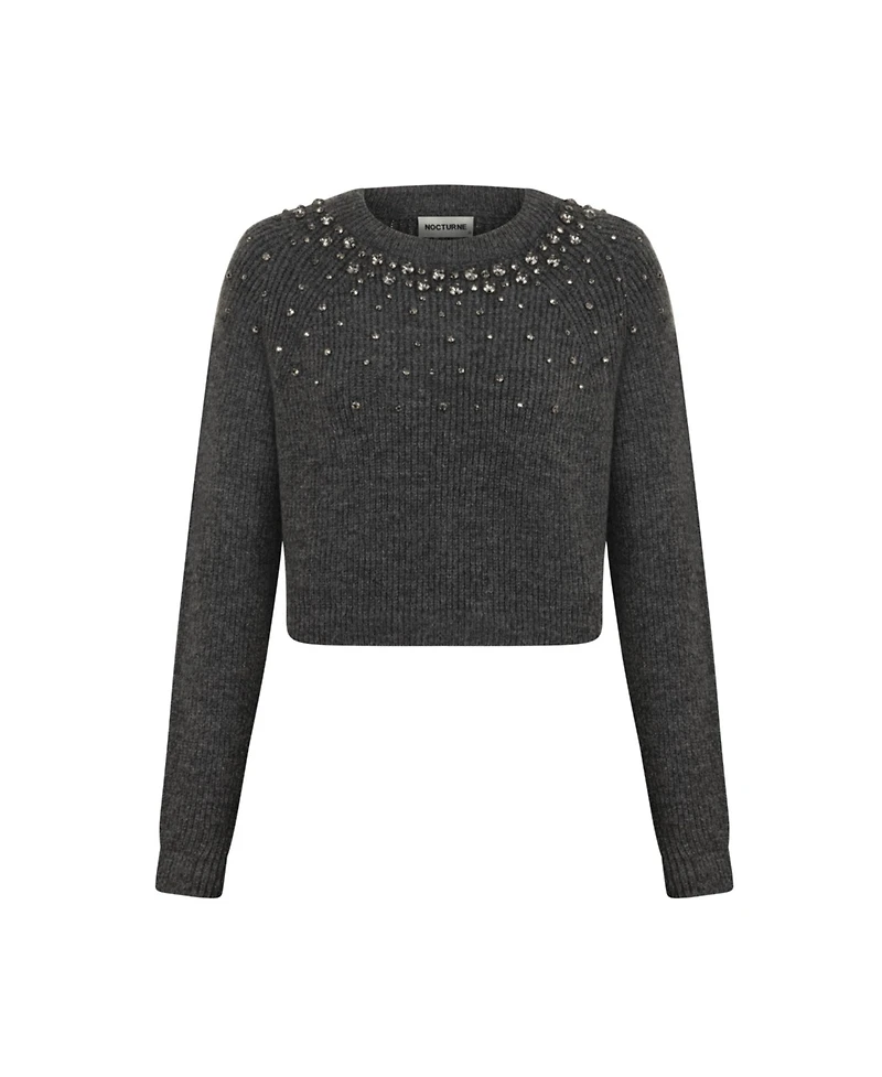 Nocturne Women's Stone Embellished Crop Sweater