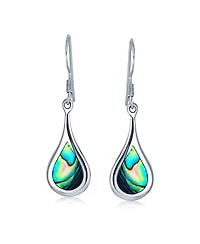 Bling Jewelry Boho Rainbow Iridescent Abalone Shell Inlay Oval Shaped Long Teardrop Dangle Earrings .925 Sterling Silver Lever Back