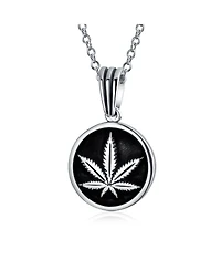 Bling Jewelry Retro Hemp Fimble Pot Cannabis Marijuana Leaf Medallion Round Pendant Necklace Oxidized Sterling Silver With Chain