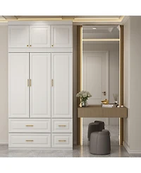 Famapy White 6-Door Big Wardrobe Armoires with Hanging Rod, 4-Drawers