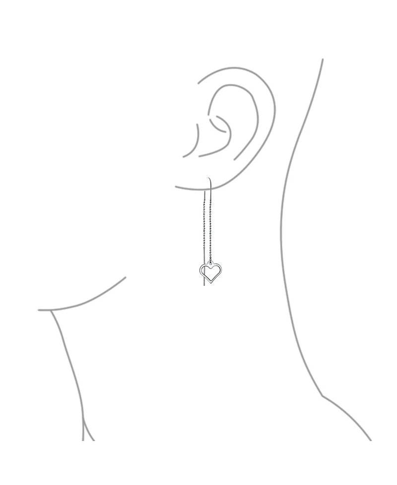 Bling Jewelry Long Linear Lightweight Heart Chain Threader Earrings .925 Sterling Silver Stabilizing U Hook