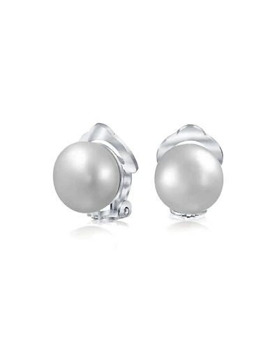 Bling Jewelry Button Style Freshwater Cultured Pearl Clip On Ball Stud Earrings Sterling Silver Non Pierced Ears