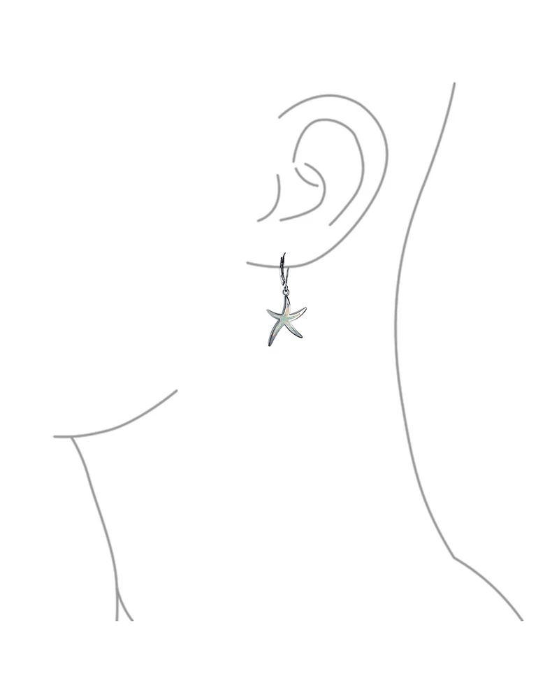 Bling Jewelry Nautical Aquatic Tropical Beach Vacation Iridescent Created Opal Inlay Starfish Dangle Drop Lever back Earrings Sterling Silver
