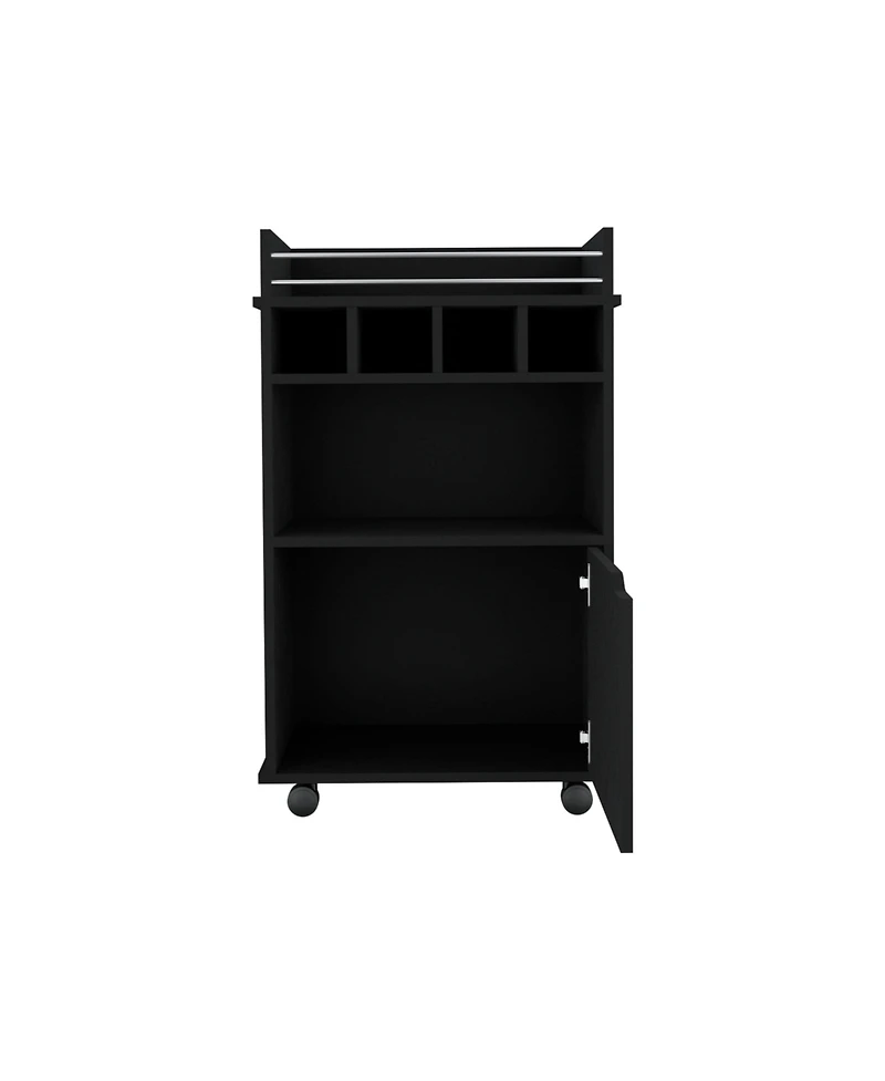 Sims Coffee & Bar Cart 35" H , 4 wheels, Division for bottles, Central Shelf, Drawer with Openwork Door Handle