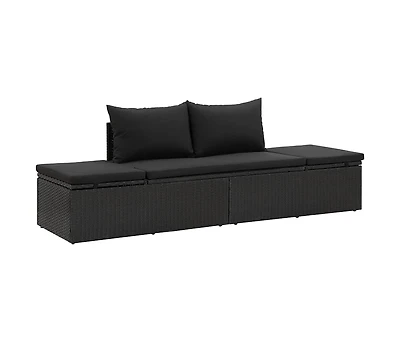 Sun Bed with Cushions Poly Rattan Black