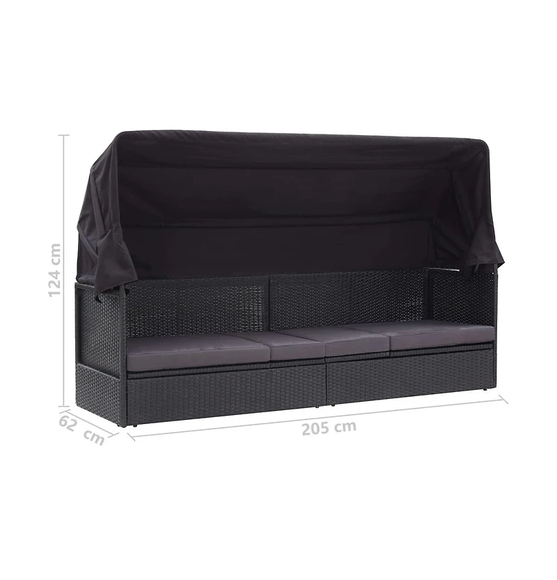 vidaXL Patio Sofa Bed with Canopy Poly Rattan Black