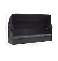 vidaXL Patio Sofa Bed with Canopy Poly Rattan Black