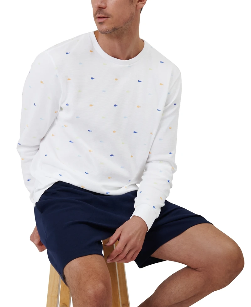 Lacoste Men's All Over Croc Print Long-Sleeve Thermal Sleep Shirt