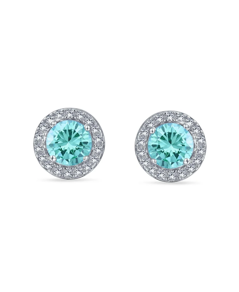 Bling Jewelry Colorful Cz Halo Solitaire Stud Earrings Rose Gold Sterling Silver