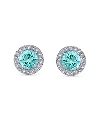 Bling Jewelry Colorful Cz Halo Solitaire Stud Earrings Rose Gold Sterling Silver