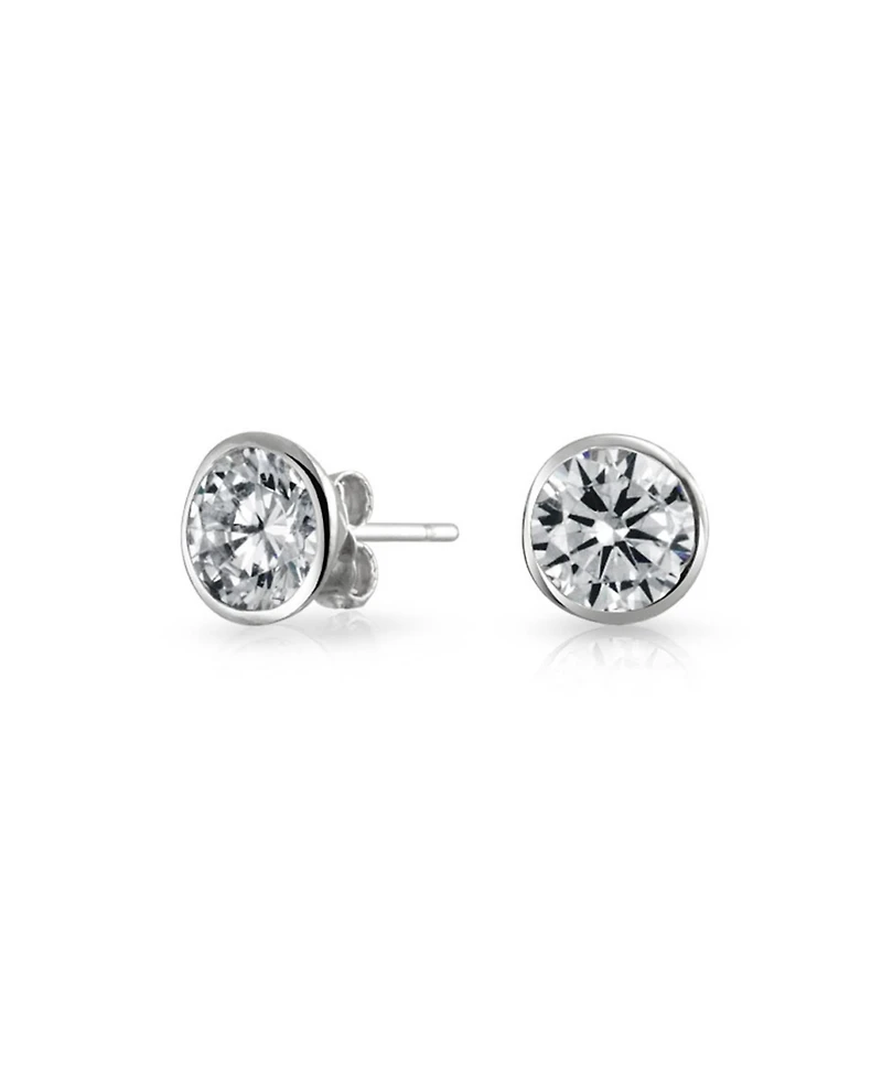 Bling Jewelry Modern Classic Minimalist Solitaire Cubic Zirconia Front Cz Back Ear Jackets Stud Earrings .925 Sterling Silver
