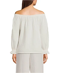 Lands' End Women's 3/4 Sleeve Gauze On or Off the Shoulder Blouse