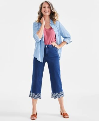 Style Co Womens High Rise Embroidered Cuff Crop Jeans Exclusively At Macys