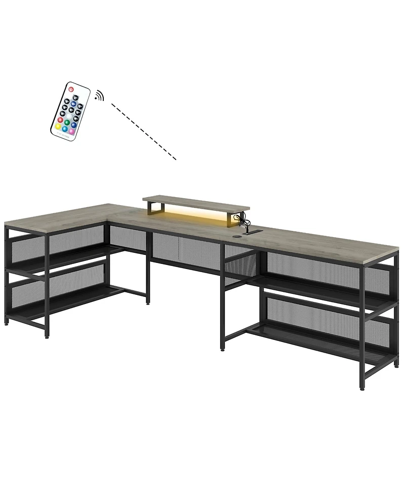 Slickblue U-Shaped Desk with Shelves and Led Lights – Modern and Functional Workspace