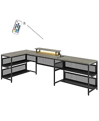 Slickblue U-Shaped Desk with Shelves and Led Lights – Modern and Functional Workspace