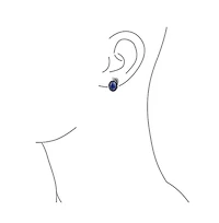 Bling Jewelry Native American Style Stabilized Oval Bezel Leaf Rope Edged Stud Earrings Western Jewelry Oxidized .925 Sterling Silver