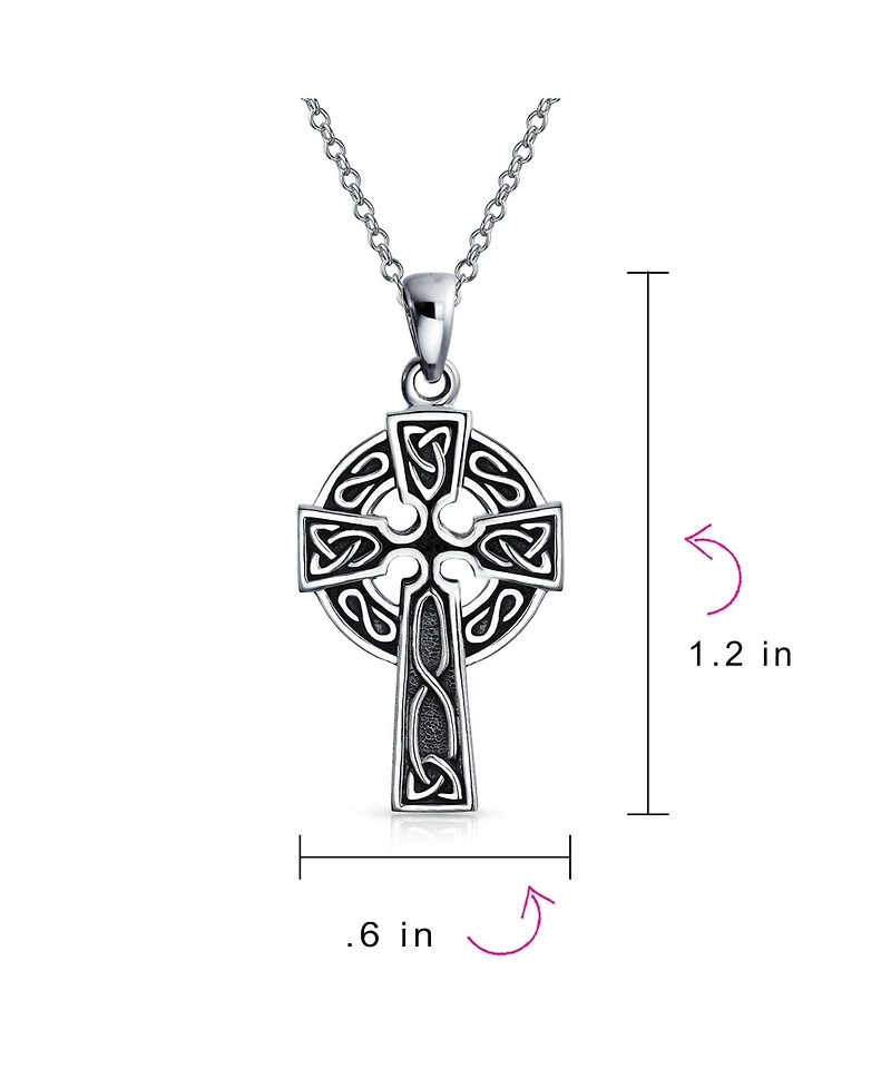 Bling Jewelry Style Viking Irish Eternal Circle Love Knot Religious Infinity Trinity Celtic Cross Pendant Necklace Oxidized .925 Sterling Silver