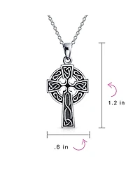 Bling Jewelry Style Viking Irish Eternal Circle Love Knot Religious Infinity Trinity Celtic Cross Pendant Necklace Oxidized .925 Sterling Silver