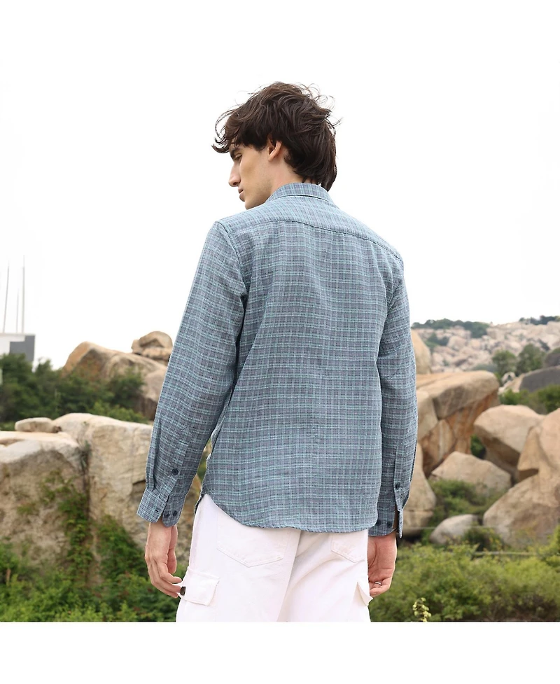 Men's Icy Blue Micro-Tartan Plaid Shirt